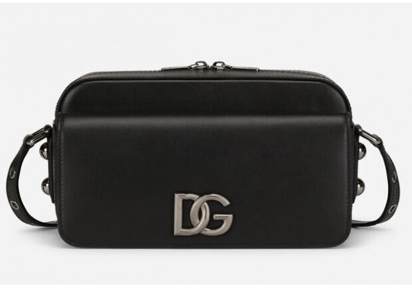 Мужская поясная сумка Dolce Gabbana черная с серебристая 