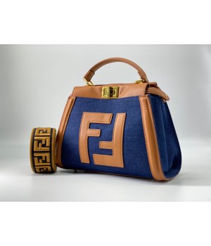 Fendi сумка Peekaboo синяя с коричневая 