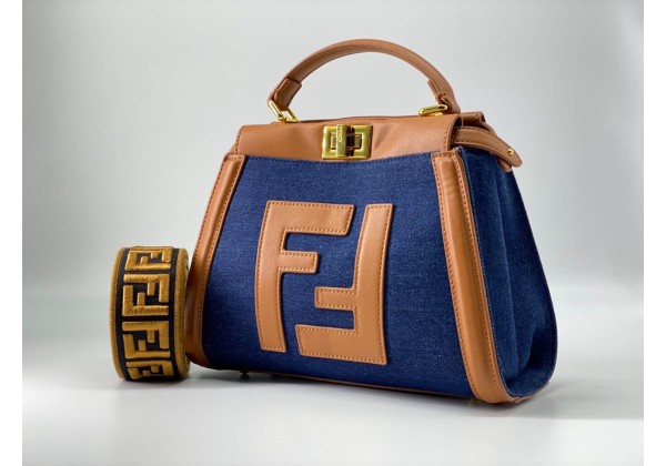 Fendi сумка Peekaboo синяя с коричневая 