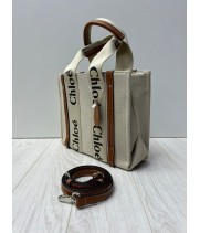 Chloe сумка Woody Tote серый с коричневым 