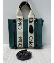 Chloe сумка Woody Tote зеленая