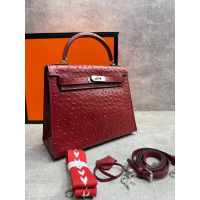 Сумка Hermes Kelly 28 Ostrich Dark Red