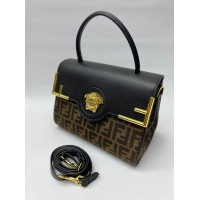 Женская сумка Versace Medusa коричневая с черным