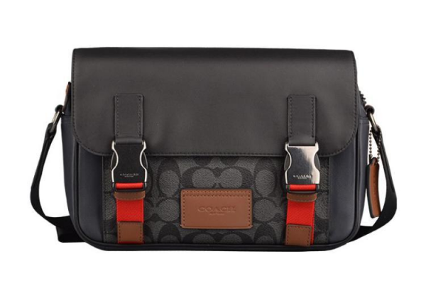 Сумка Coach Track Crossbody черная с красным прямоугольная