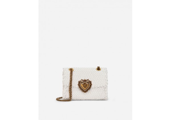 Dolce Gabbana сумка женская на плечо Devotion из плетеной наппы белая